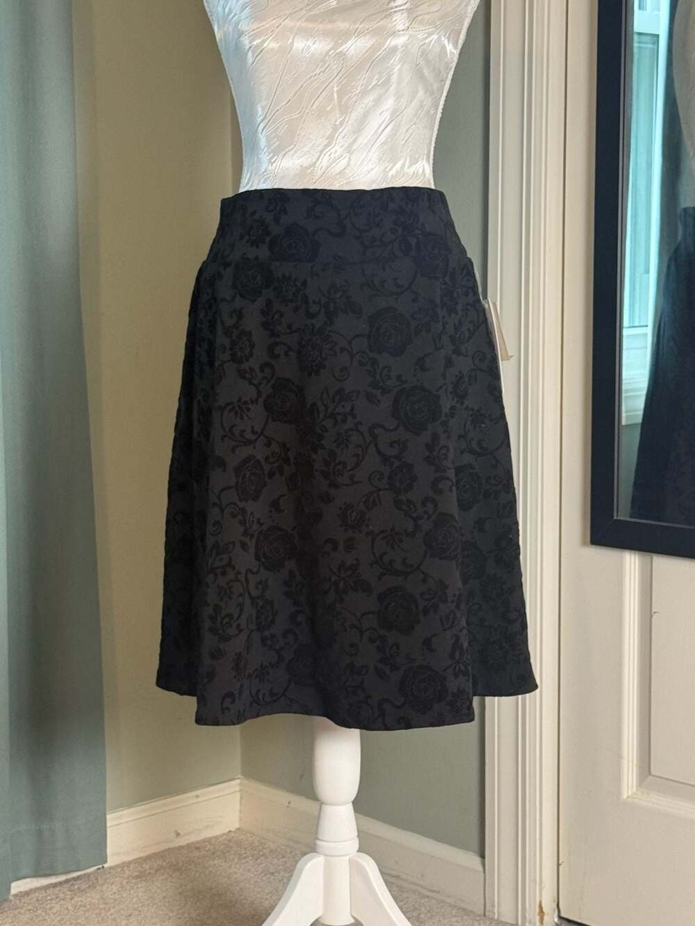 NWT Joe B Joe Benbasset Black Velvet Flocked Rose A Line Skirt Y2K Medium